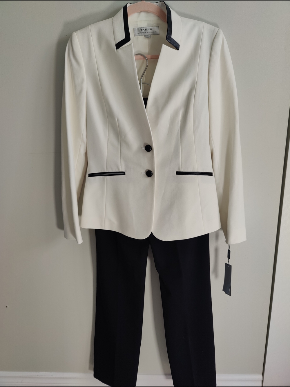 Tahari ASL Women's White Blazer with Black Trim